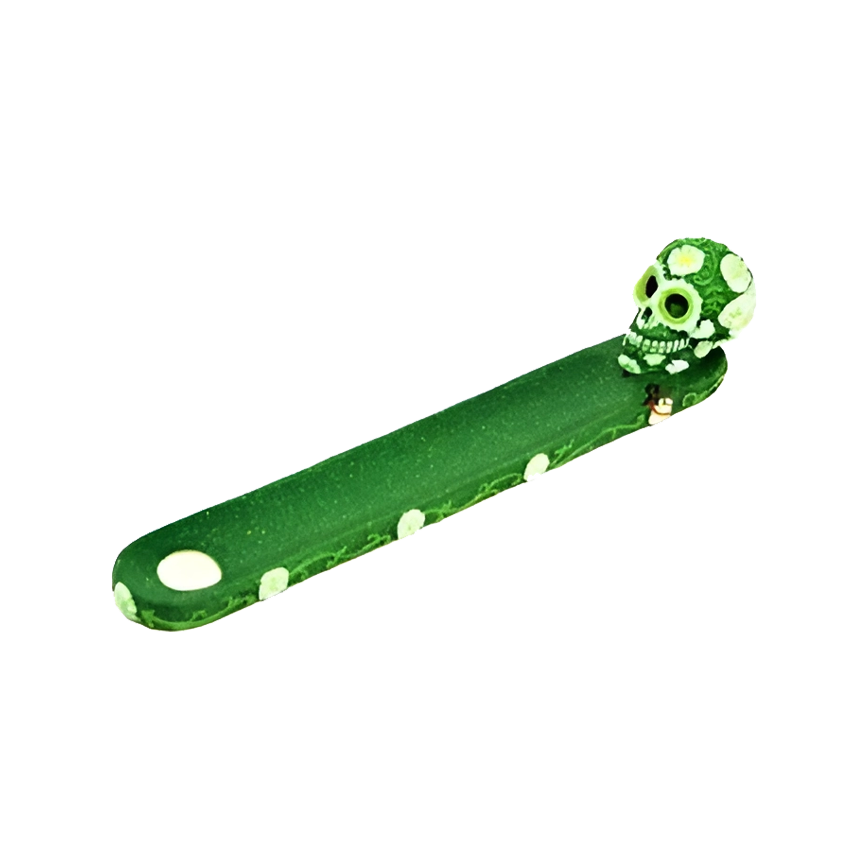 Green Flower Sugar Skull Incense Burner - 10