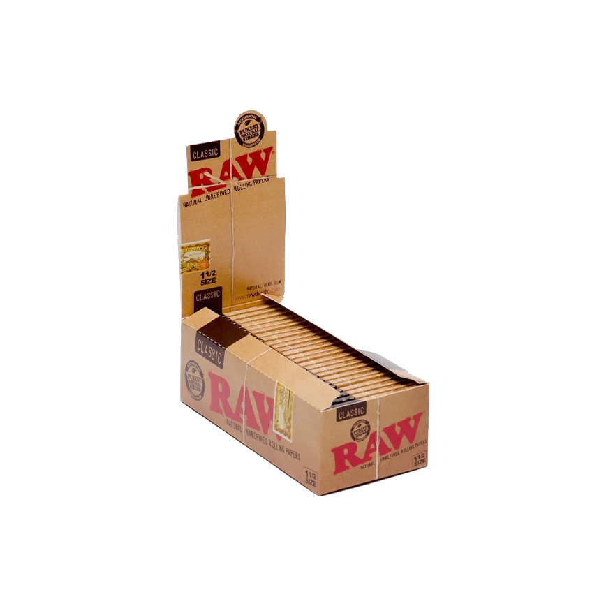 Raw Classic Unrefined Rolling Paper 1 1-2 Size 25Ct