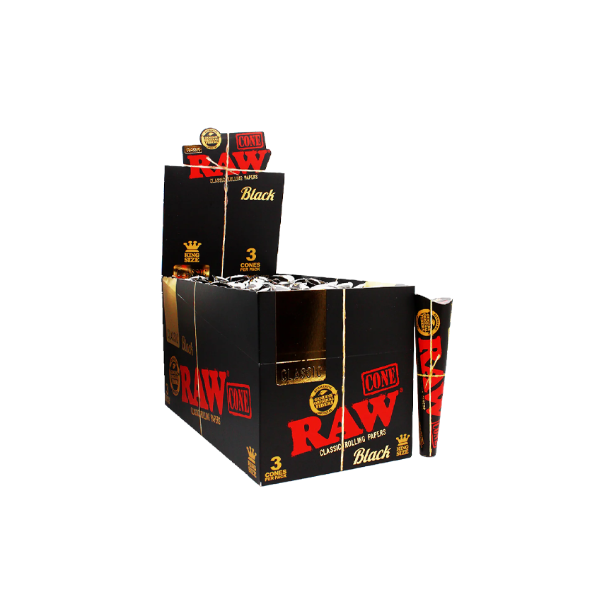 Raw Cone Classic Unrefined  Rolling Papers Black King  Size 3-32Ct