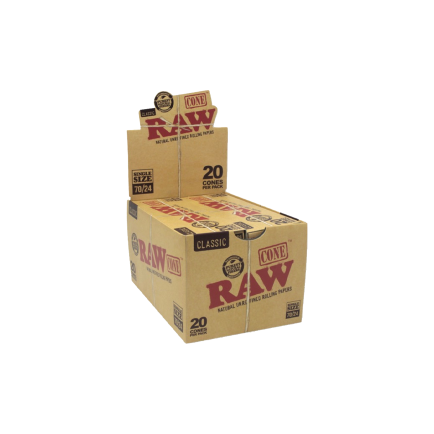 Raw Cone Classic Unrefined Rolling Papers Single Size 70-24 20Ct