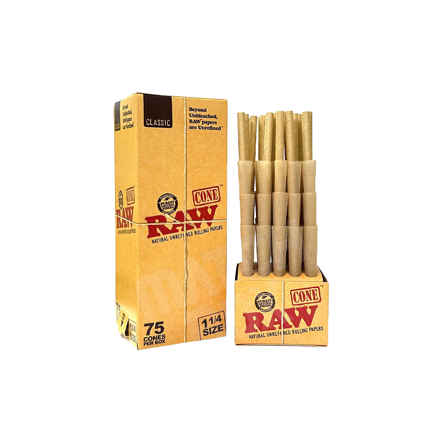 Raw Cone Unrefined Rolling Papers 1 1-4 Size 75Ct
