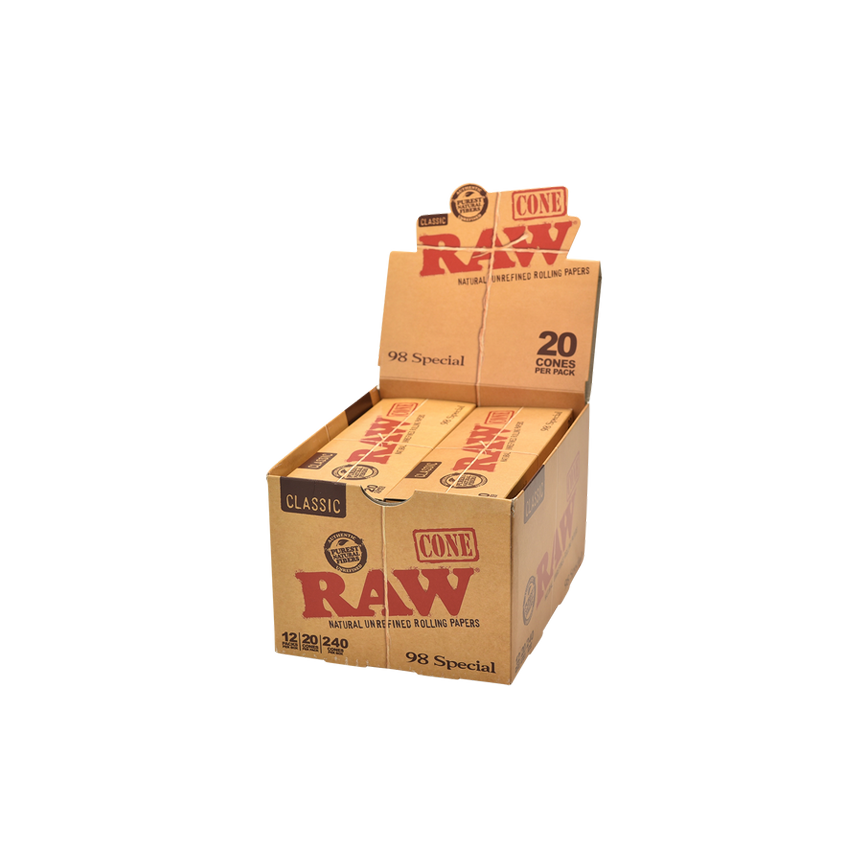 Raw Cone Unrefined Rolling Papers 98 Special 20Ct