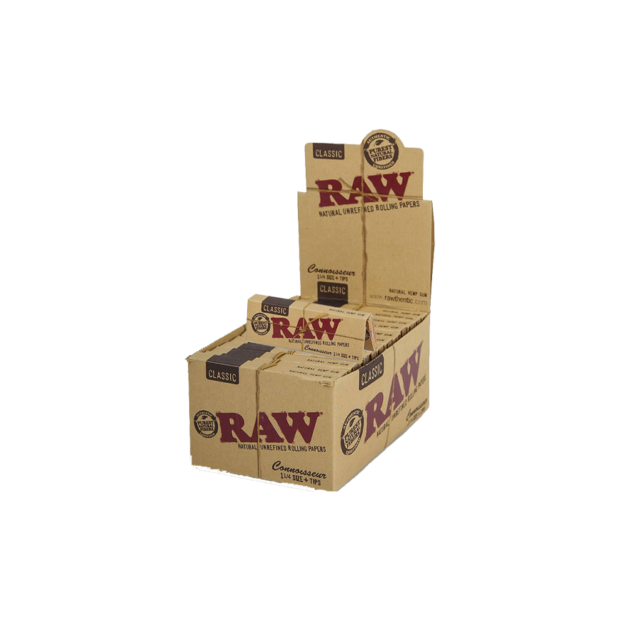 Raw Hemp Unrefined Hemp Rolling Papers Connoisseur 1 1-4Size + Tips 24Ct