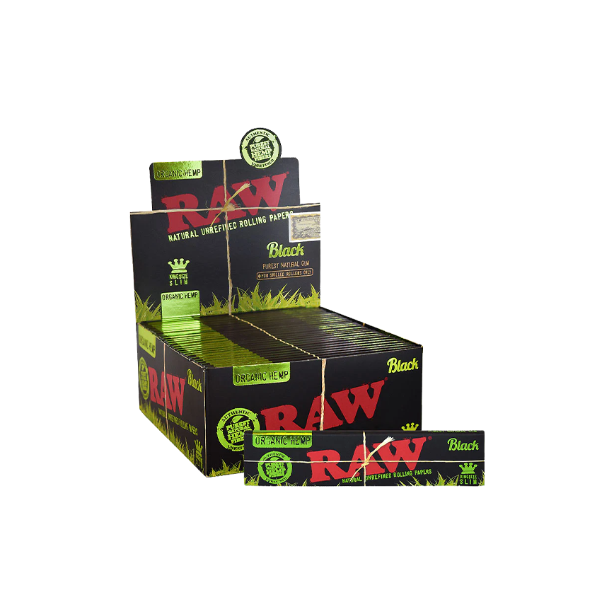 Raw Organic Hemp Natural Unrefined Rolling Papers Black King Size Slim 50Ct